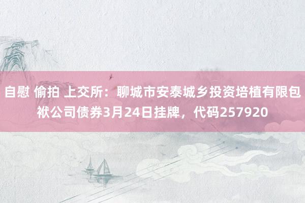 自慰 偷拍 上交所：聊城市安泰城乡投资培植有限包袱公司债券3月24日挂牌，代码257920